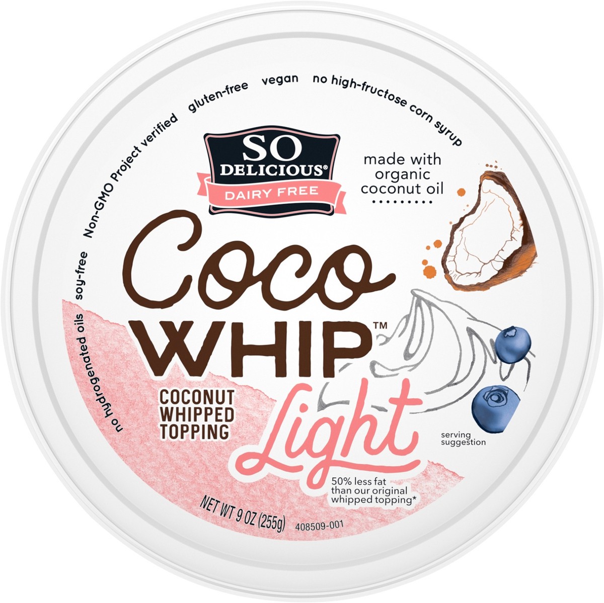 slide 13 of 13, So Delicious Cocowhip Coconut Whipped Topping, Light, Dairy Free, Vegan, Non-GMO, Kosher, 9 OZ Tub, 9 oz
