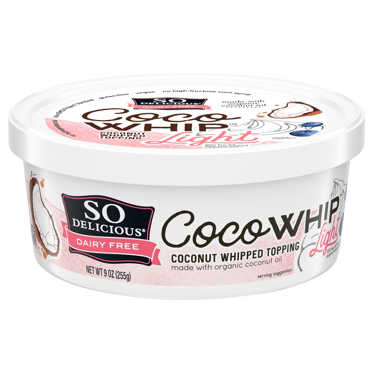 slide 5 of 13, So Delicious Cocowhip Coconut Whipped Topping, Light, Dairy Free, Vegan, Non-GMO, Kosher, 9 OZ Tub, 9 oz