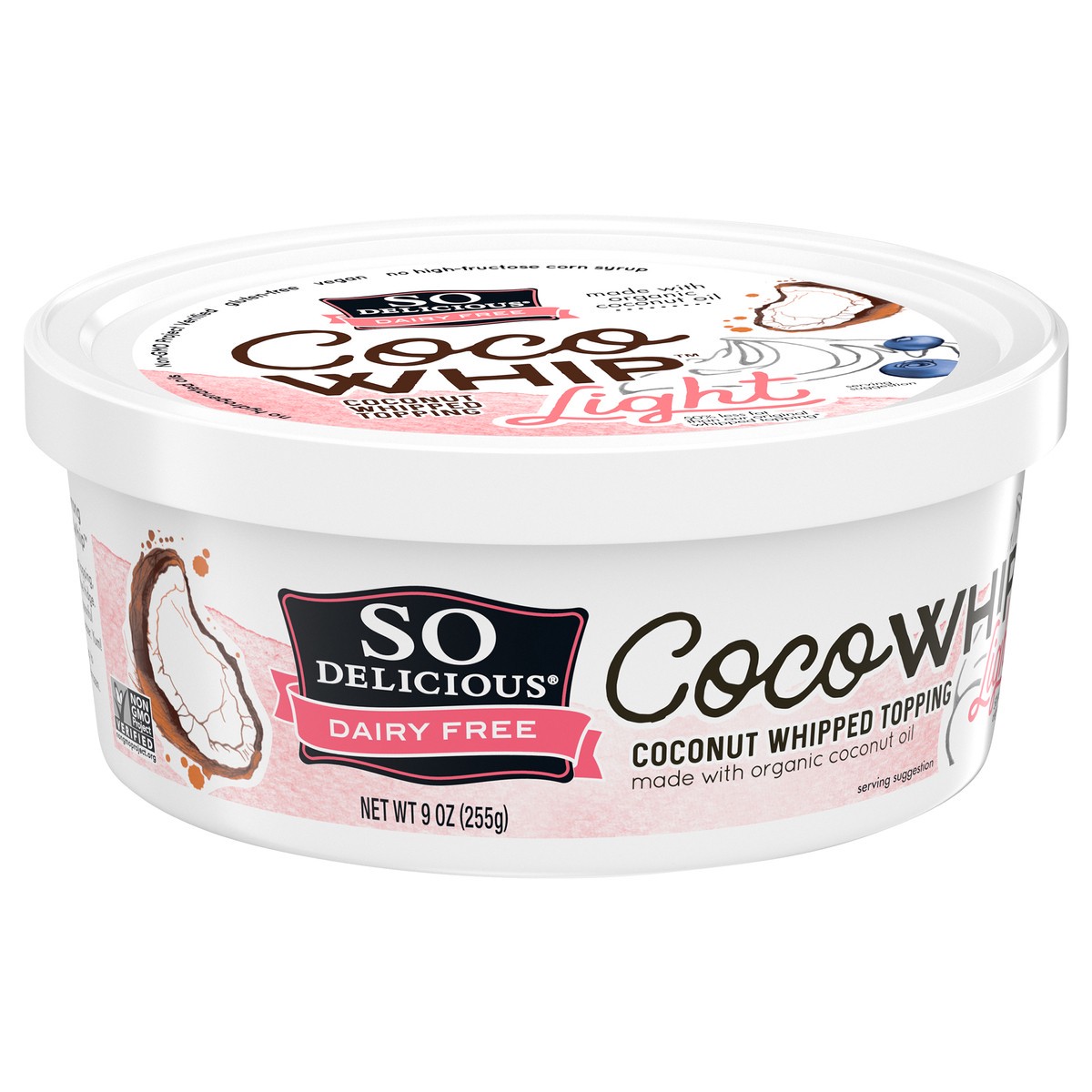 slide 12 of 13, So Delicious Cocowhip Coconut Whipped Topping, Light, Dairy Free, Vegan, Non-GMO, Kosher, 9 OZ Tub, 9 oz