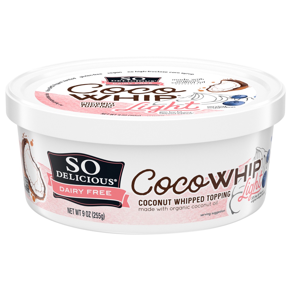 slide 1 of 13, So Delicious Cocowhip Coconut Whipped Topping, Light, Dairy Free, Vegan, Non-GMO, Kosher, 9 OZ Tub, 9 oz