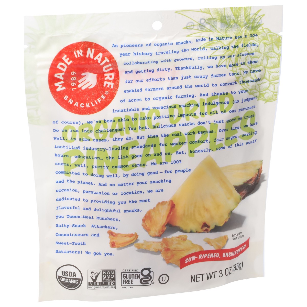 slide 2 of 9, Made in Nature Dried Organic Pineapples 3 oz, 3 oz