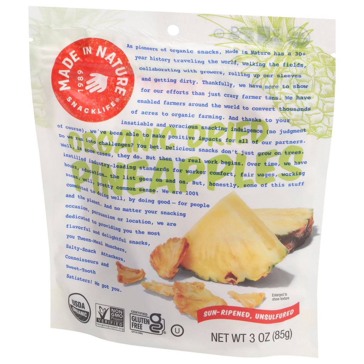 slide 3 of 9, Made in Nature Dried Organic Pineapples 3 oz, 3 oz
