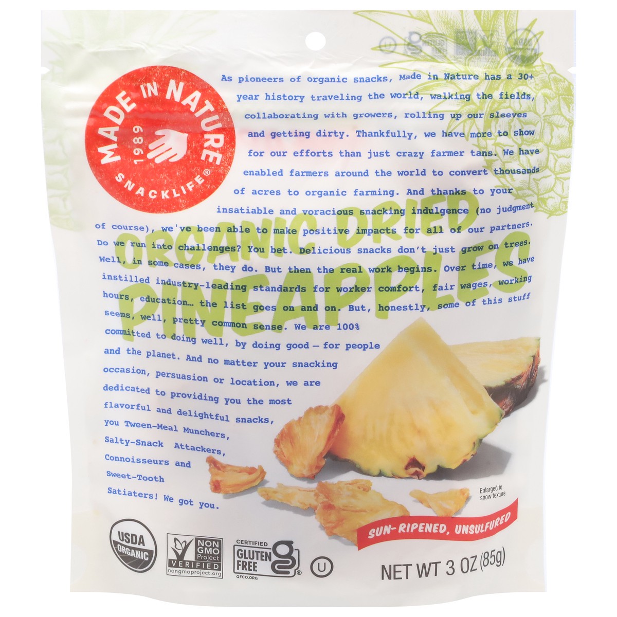 slide 1 of 9, Made in Nature Dried Organic Pineapples 3 oz, 3 oz