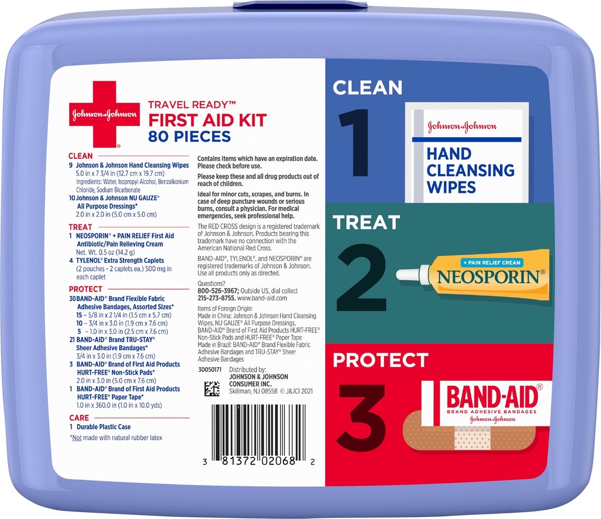 slide 6 of 7, Johnson & Johnson Travel Ready First Aid Kit, 80 Pieces, 1 ct