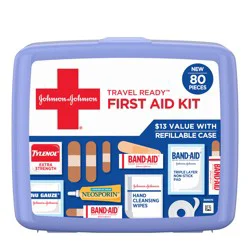 BAND-AID Brand Travel Ready Portable Emergency First Aid Kit, 80 Piece