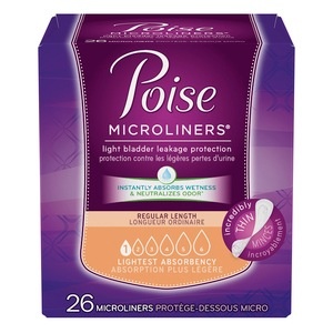 slide 1 of 1, Poise Incontinence Microliners, Lightest Absorbency, Regular Length, 26Ct, 26 ct