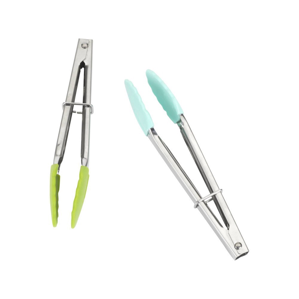 slide 6 of 9, Good Cook Ready 2pk Stainless Steel with Silicone Tips Mini Tongs, 2 ct