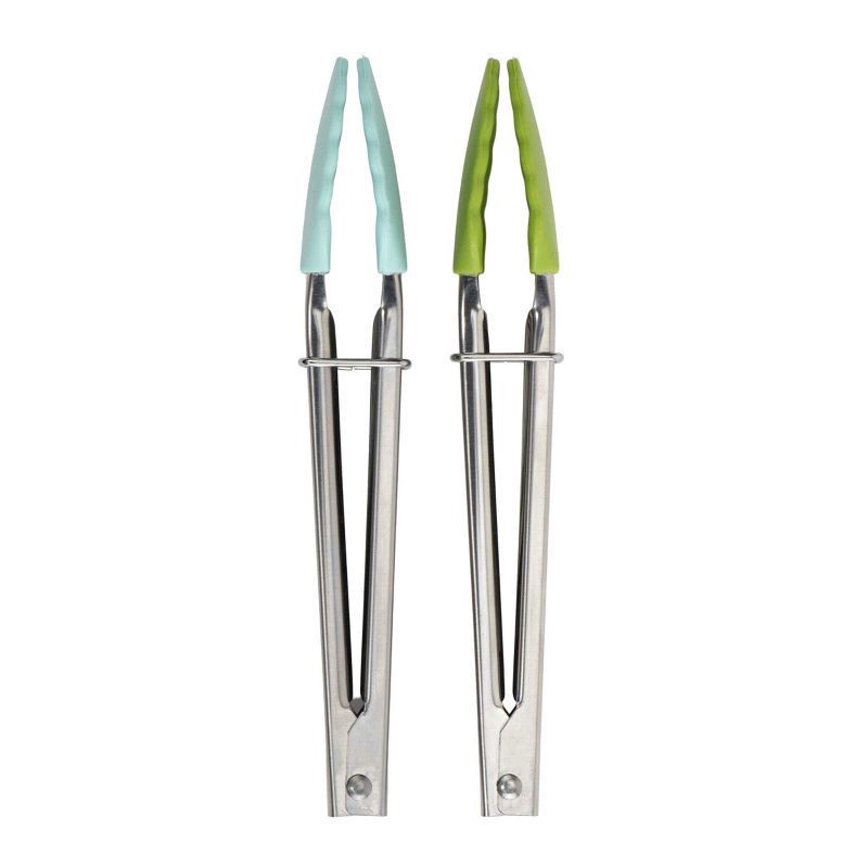 slide 1 of 9, Good Cook Ready 2pk Stainless Steel with Silicone Tips Mini Tongs, 2 ct