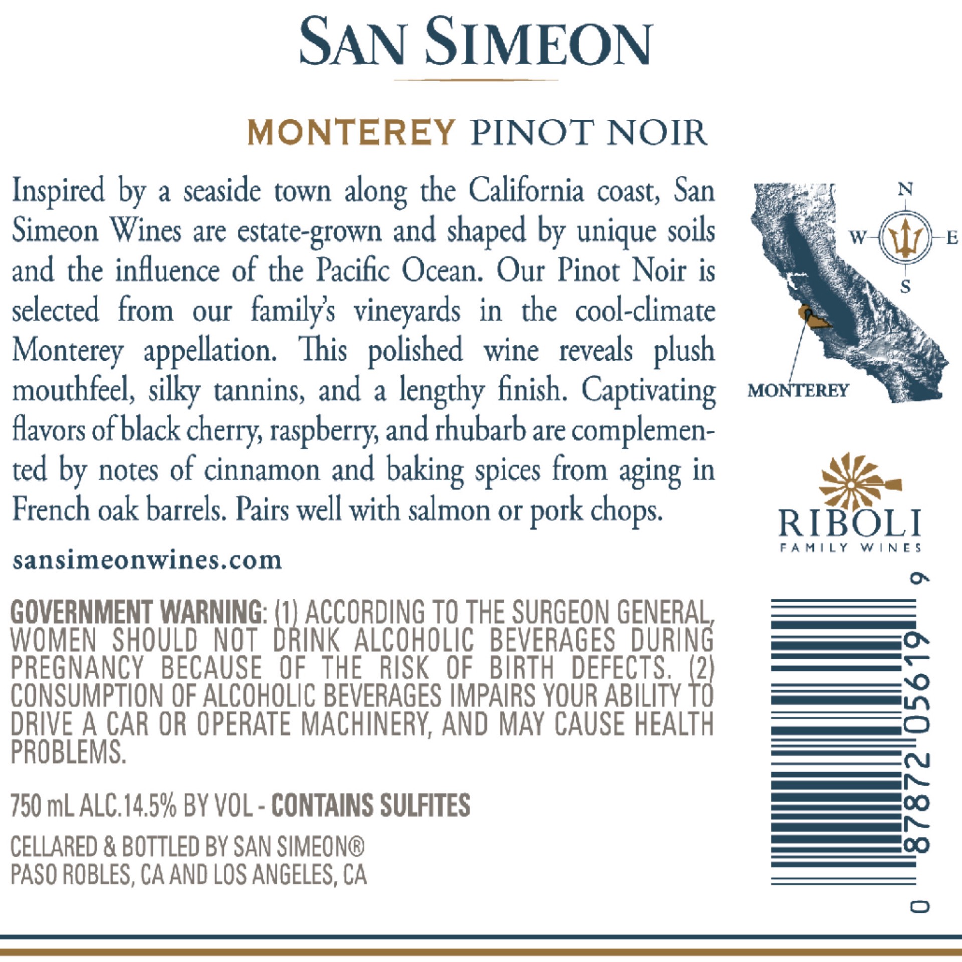 slide 2 of 8, San Simeon Pinot Noir Monterey Red Wine 750mL, 750 ml