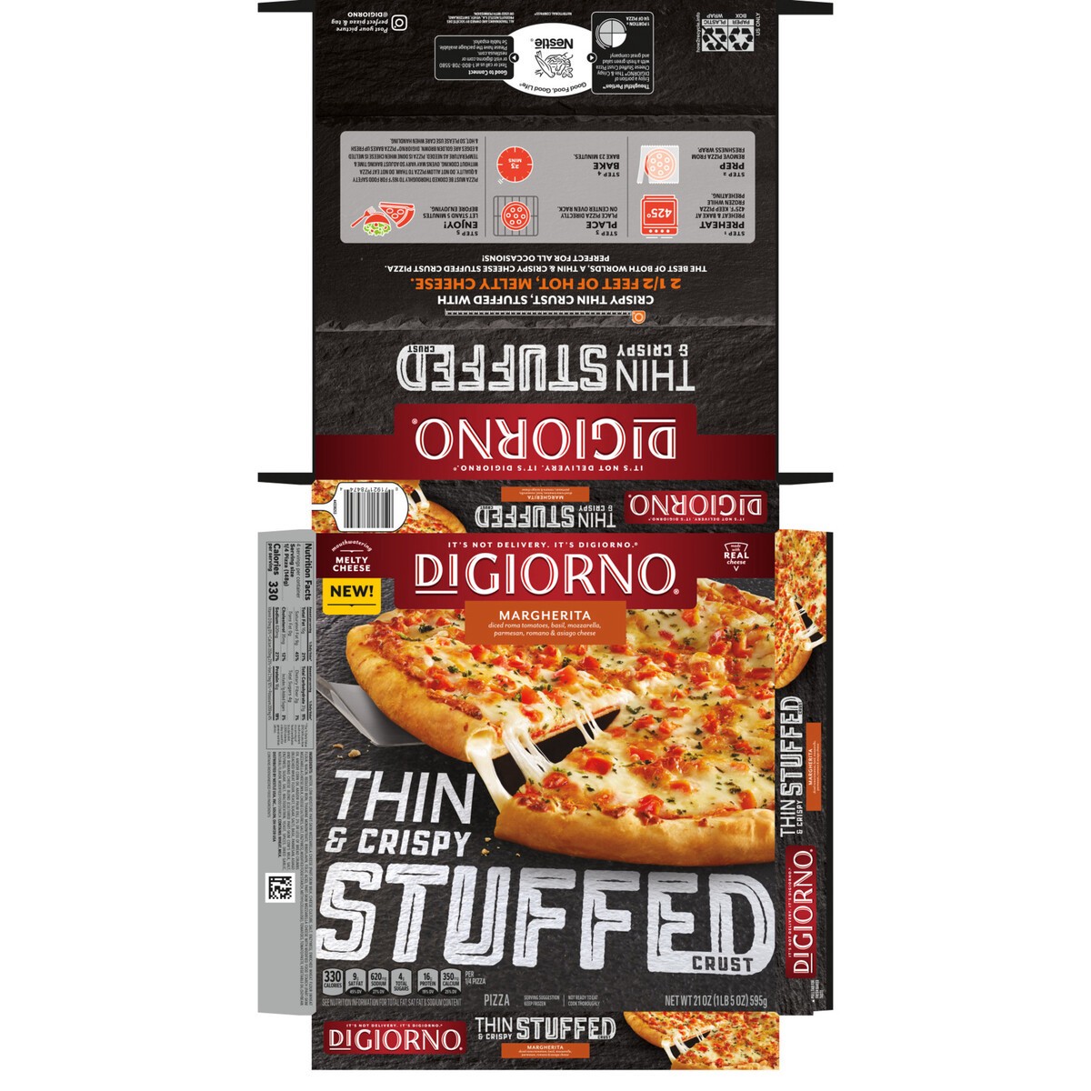 slide 10 of 13, DiGiorno Thin and Crispy Stuffed Crust Margherita Frozen Pizza 21oz Box 12in, 21 oz