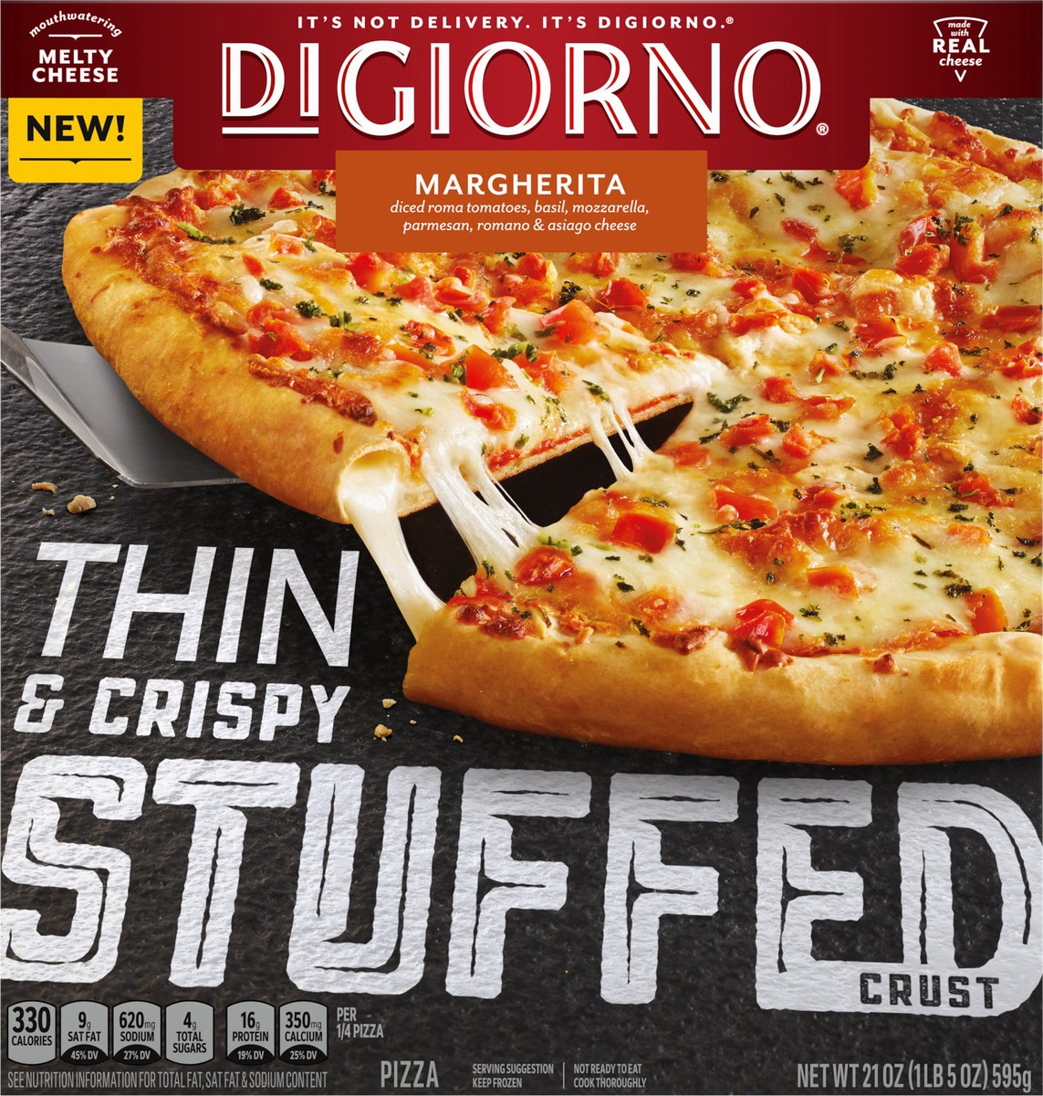 slide 7 of 13, DiGiorno Thin and Crispy Stuffed Crust Margherita Frozen Pizza 21oz Box 12in, 21 oz