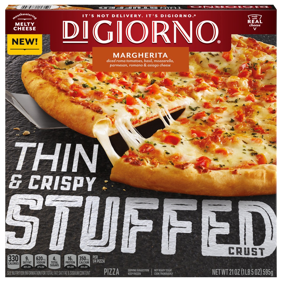 slide 1 of 13, DiGiorno Thin and Crispy Stuffed Crust Margherita Frozen Pizza 21oz Box 12in, 21 oz