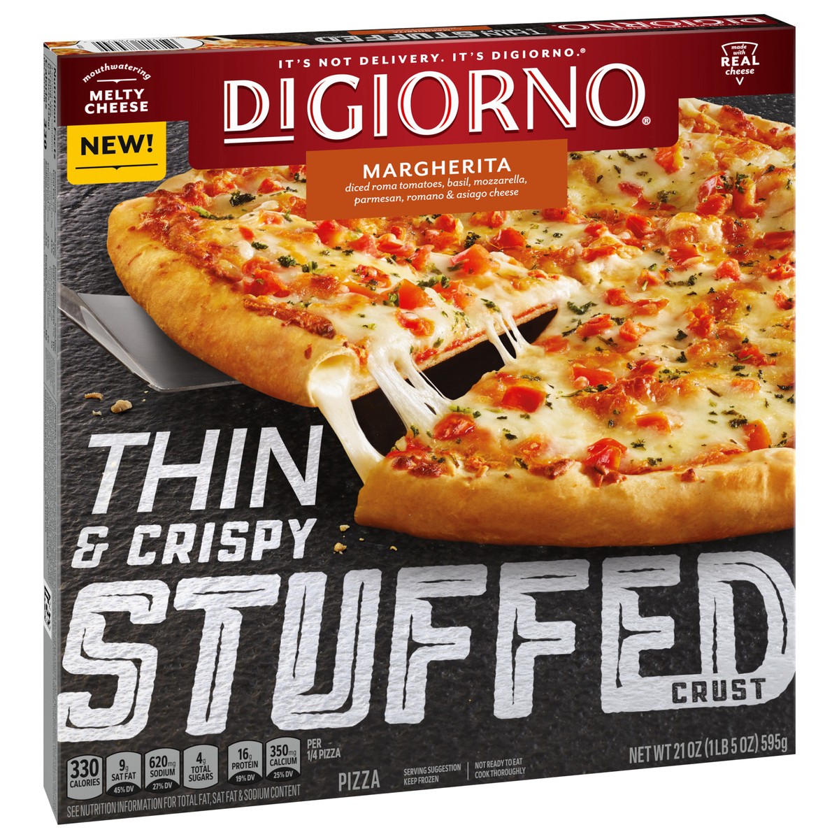 slide 12 of 13, DiGiorno Thin and Crispy Stuffed Crust Margherita Frozen Pizza 21oz Box 12in, 21 oz