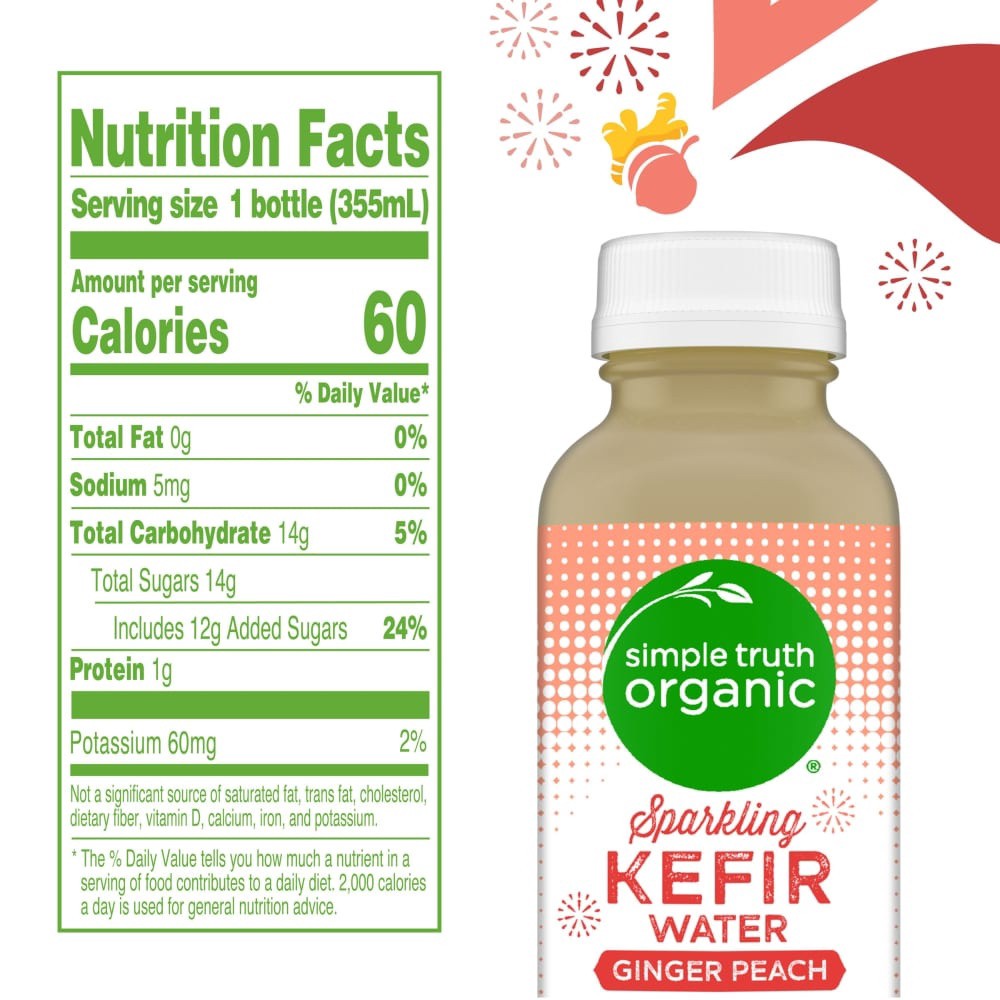 slide 4 of 4, Simple Truth Organic Sparkling Probiotic Ginger Peach Kefir Water Drink, 12 fl oz