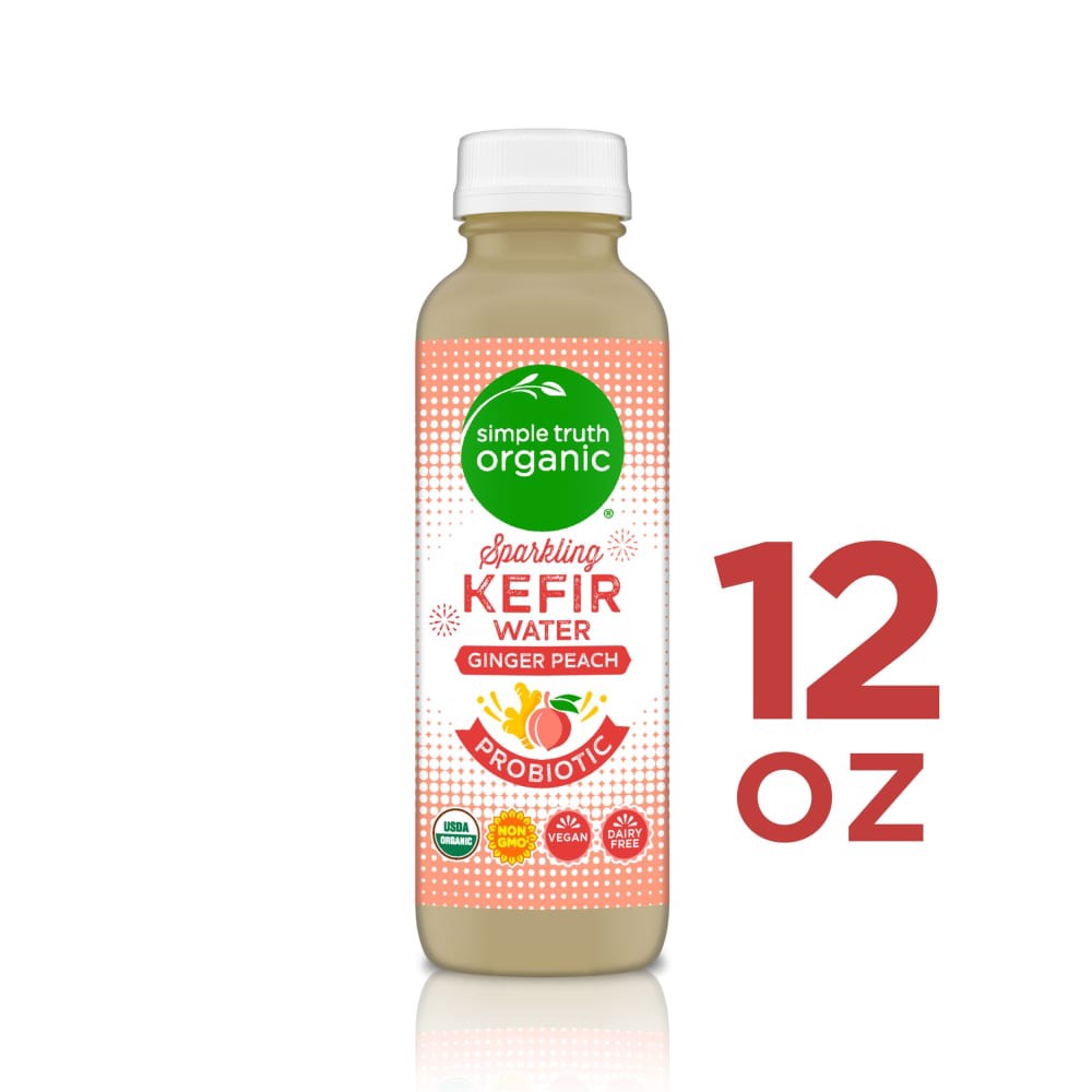 slide 1 of 4, Simple Truth Organic Sparkling Probiotic Ginger Peach Kefir Water Drink, 12 fl oz