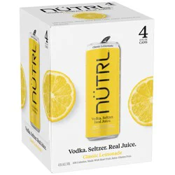 Nutrl Seltzer Classic Lemonade Vodka Seltzer - 4 x 12 fl oz Cans