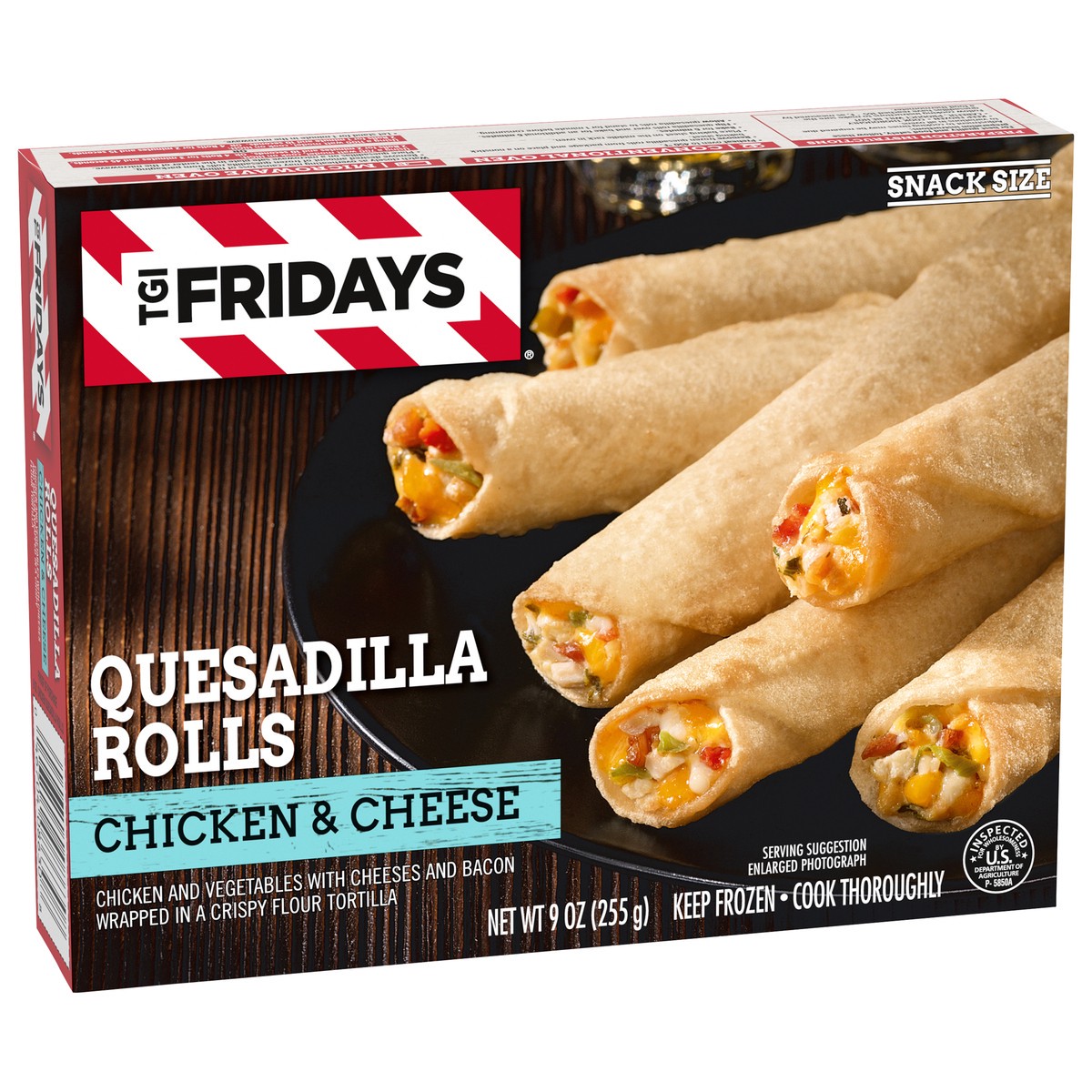 slide 4 of 10, T.G.I. Friday's Chicken & Cheese Quesadilla Rolls Frozen Snacks, 9 oz Box, 9 oz