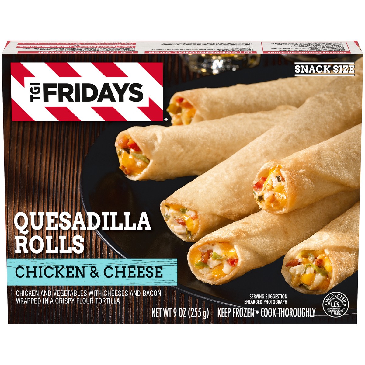 slide 1 of 10, T.G.I. Friday's Chicken & Cheese Quesadilla Rolls Frozen Snacks, 9 oz Box, 9 oz
