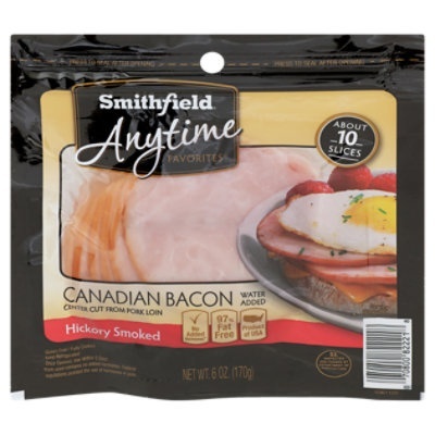 slide 1 of 1, Smithfield Anytime Canadian Bacon, 6 oz