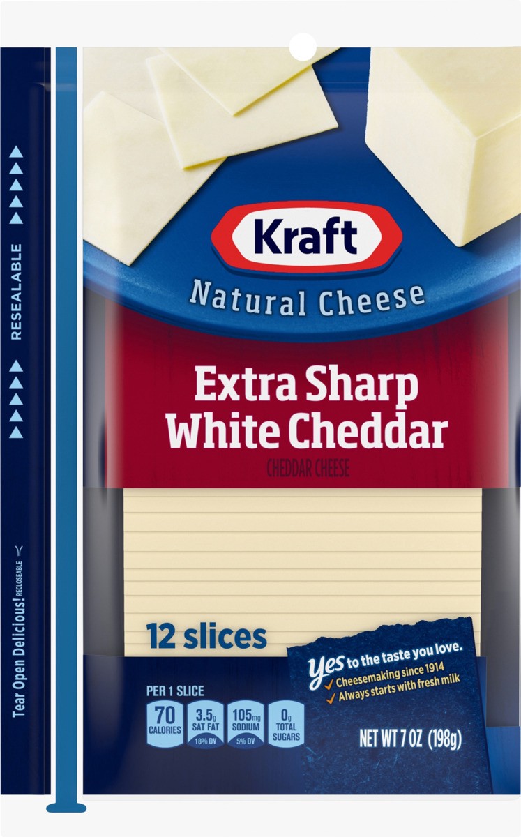 slide 2 of 8, Kraft Extra Sharp White Cheddar Cheese Slices, 12 ct Pack, 12 ct