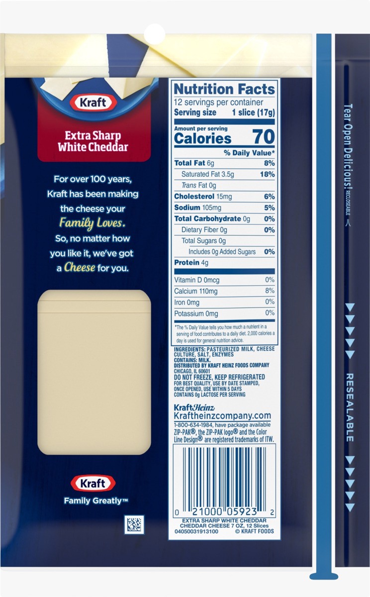 slide 5 of 8, Kraft Extra Sharp White Cheddar Cheese Slices, 12 ct Pack, 12 ct