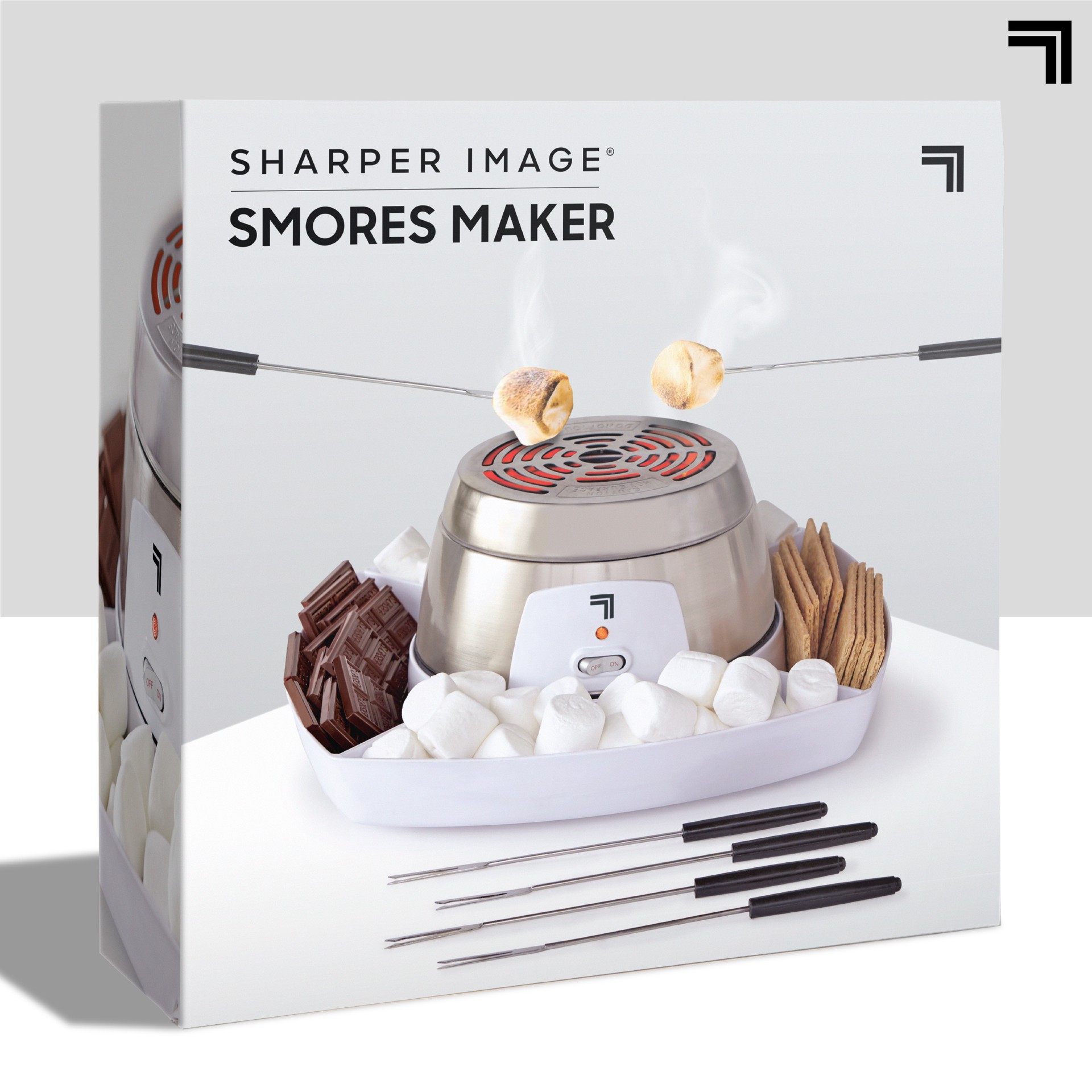 slide 8 of 8, Sharper Image S'mores Maker with 4 Marshmallow Forks and a Built-in Serving tray, 5-pieces, White, 1 ct
