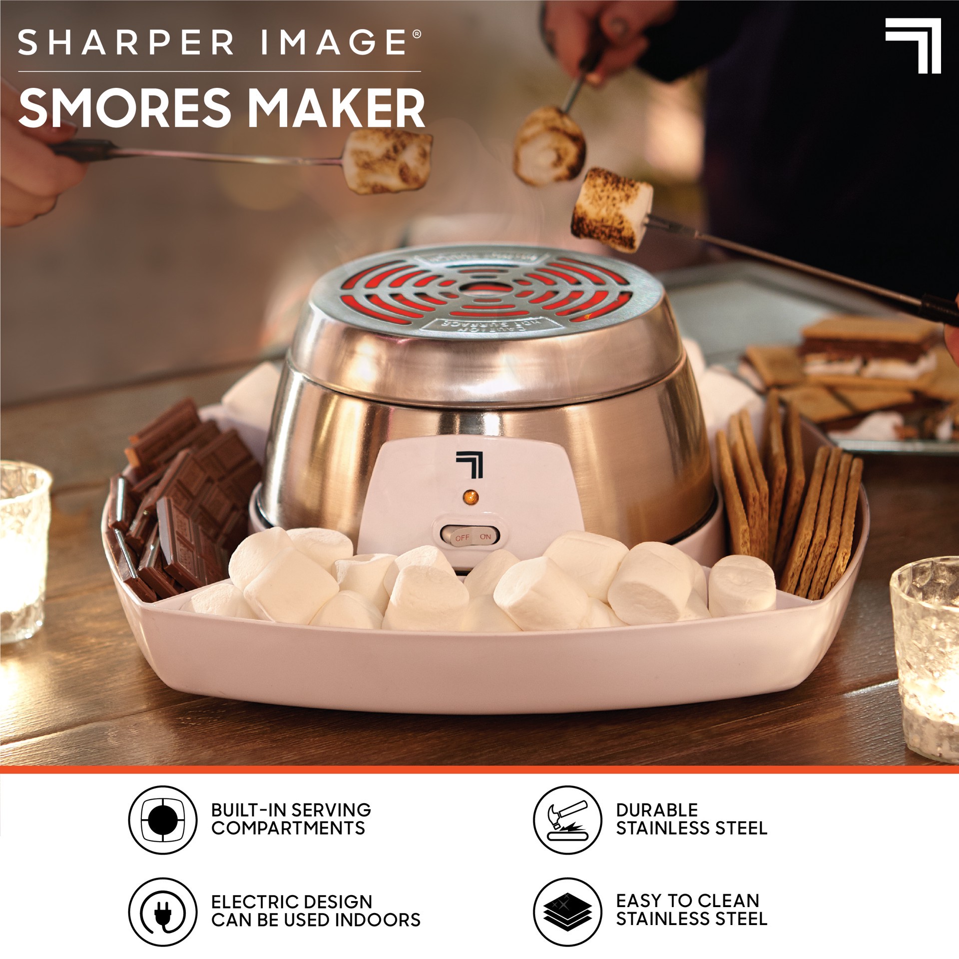 slide 7 of 8, Sharper Image S'mores Maker with 4 Marshmallow Forks and a Built-in Serving tray, 5-pieces, White, 1 ct