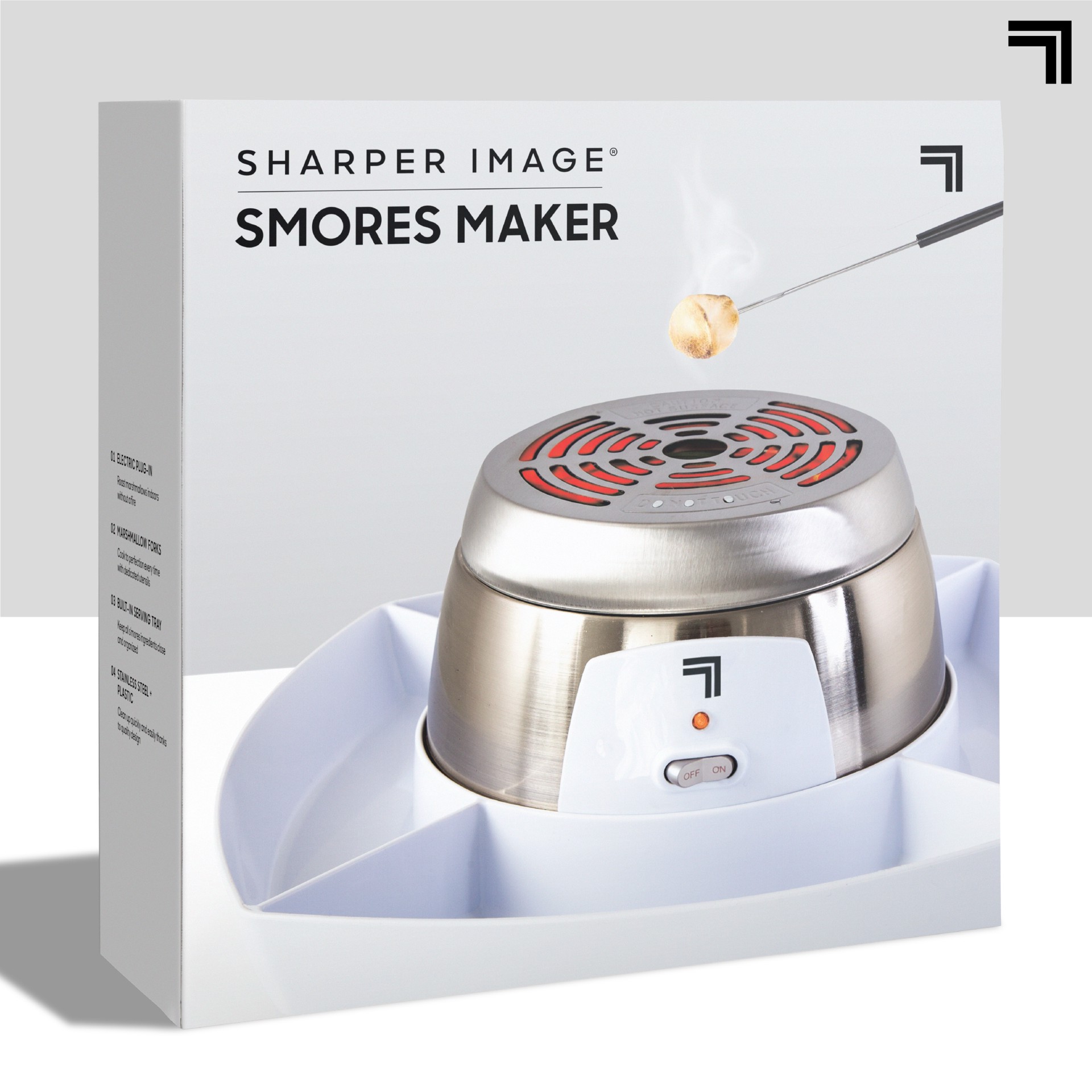 slide 4 of 8, Sharper Image S'mores Maker with 4 Marshmallow Forks and a Built-in Serving tray, 5-pieces, White, 1 ct