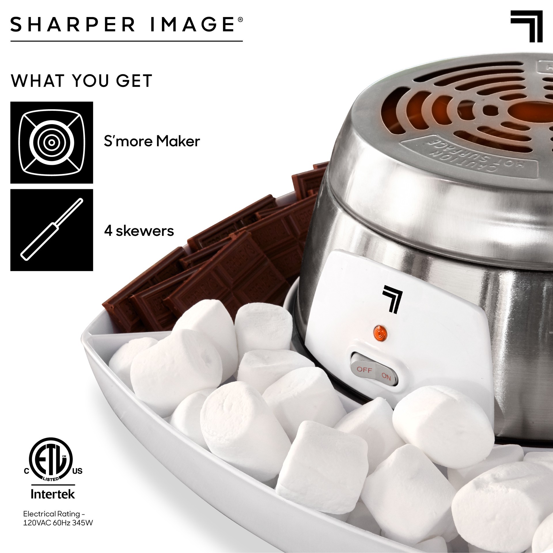 slide 6 of 8, Sharper Image S'mores Maker with 4 Marshmallow Forks and a Built-in Serving tray, 5-pieces, White, 1 ct