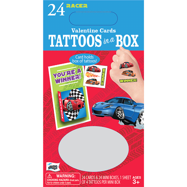 slide 1 of 1, Mello Smello Racer Tattoo Box Valentine Kit, 24 ct