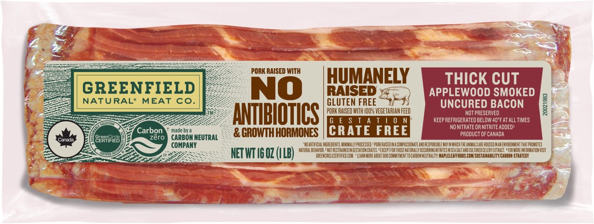 slide 2 of 2, Greenfield Natural* Meat Co. Thick Cut Applewood Smoked Uncured Bacon, 454 g