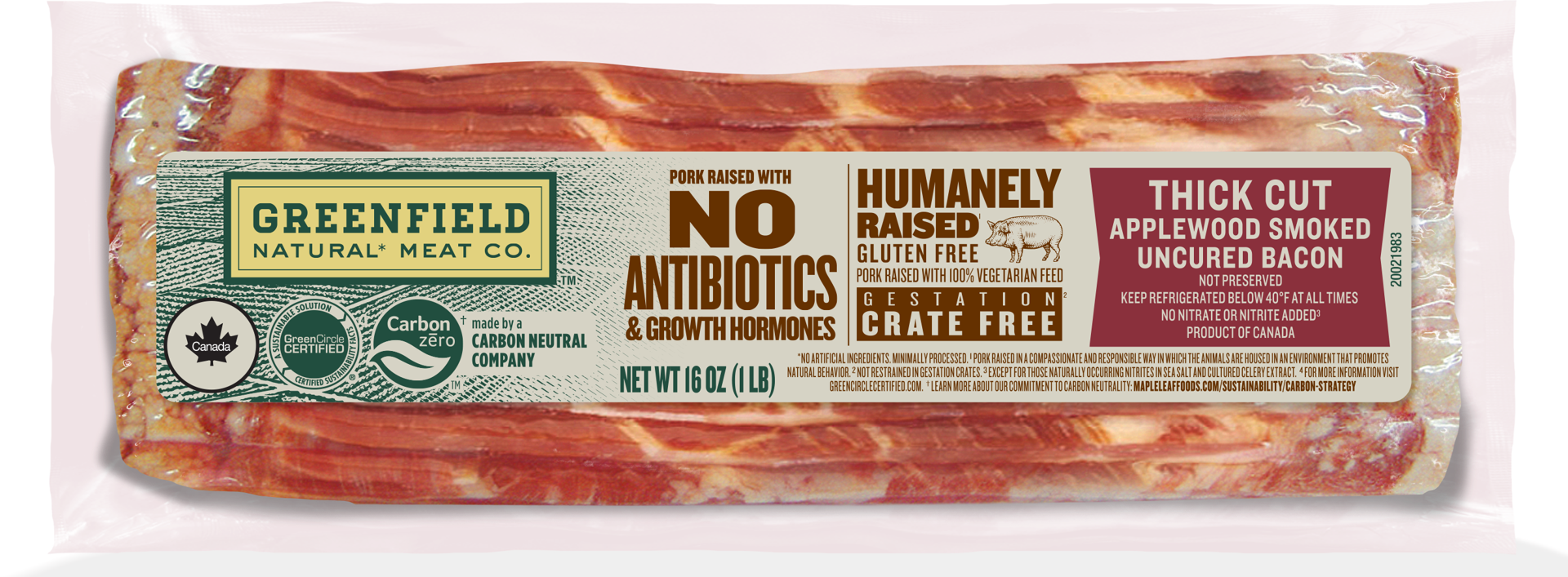 slide 1 of 2, Greenfield Natural* Meat Co. Thick Cut Applewood Smoked Uncured Bacon, 454 g