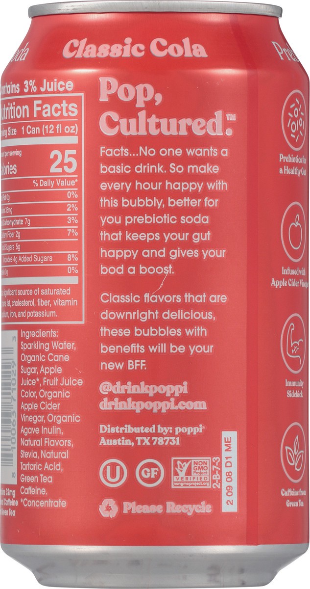 slide 2 of 9, poppi Classic Cola Prebiotic Soda- 12 fl oz, 12 fl oz