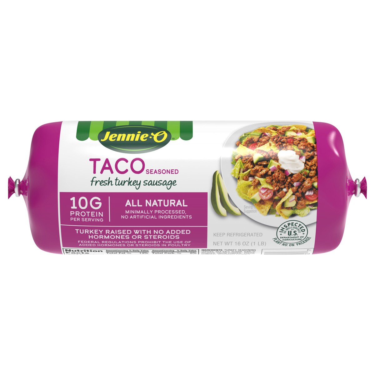 slide 7 of 13, JENNIE-O Taco Seasoned Ground Turkey Sausage - 1 lb. chub, 16 oz