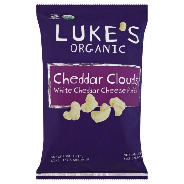 slide 1 of 5, Luke's Organic Cheddar Clouds White Cheddar Cheese Puffs, 4 oz