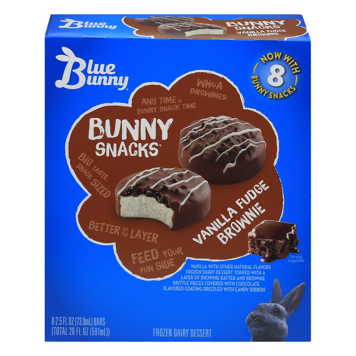 slide 1 of 13, Blue Bunny Vanilla Fudge Brownie Frozen Dairy Dessert 8.0 ea, 8 ct