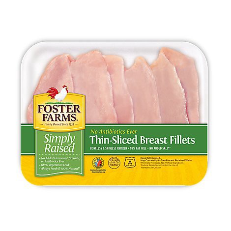 slide 1 of 1, Foster Farms Simply Raised Chicken Breast Thin Sliced Abf, per lb