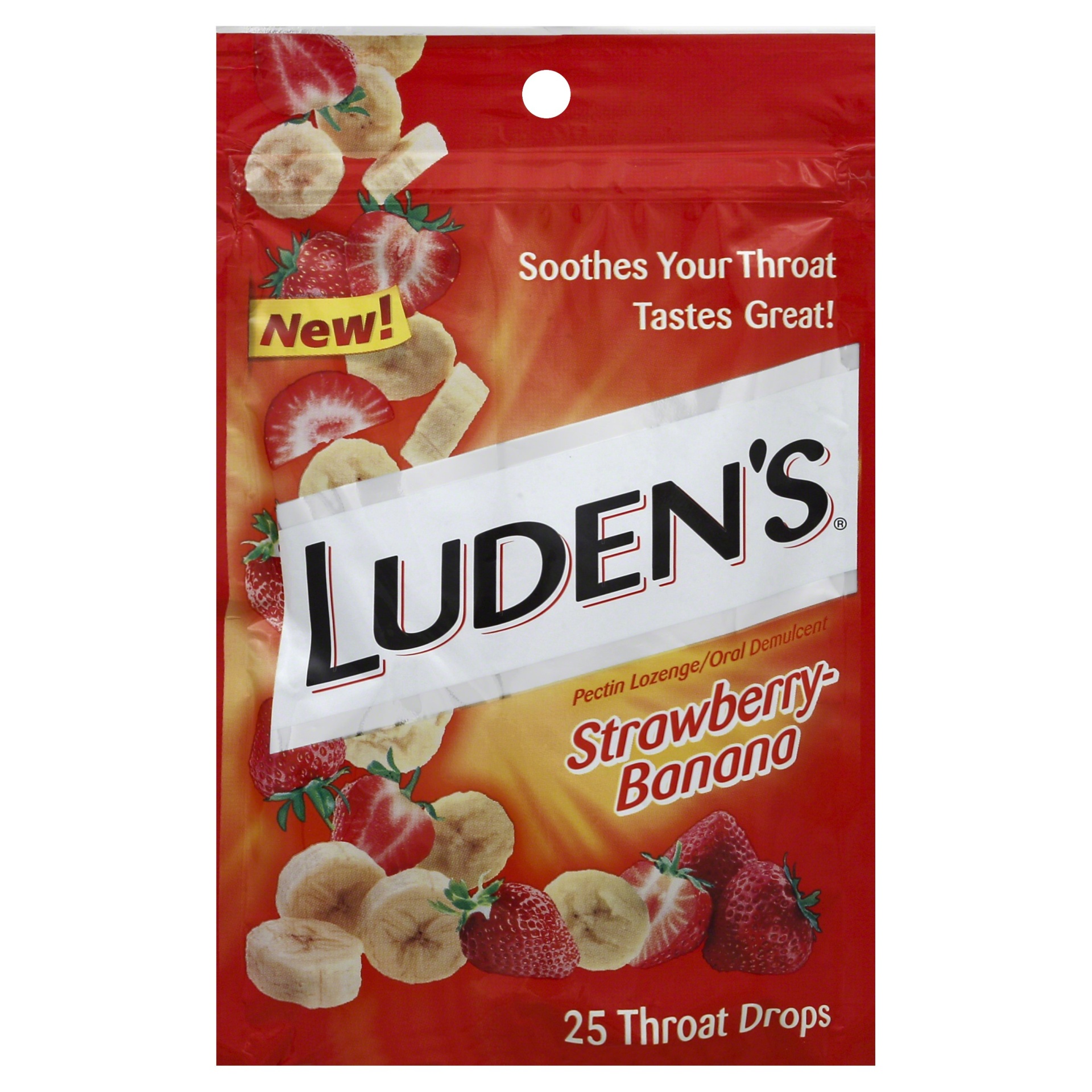 slide 1 of 1, Luden's Strawberry Banana Throat Drops, 25 ct