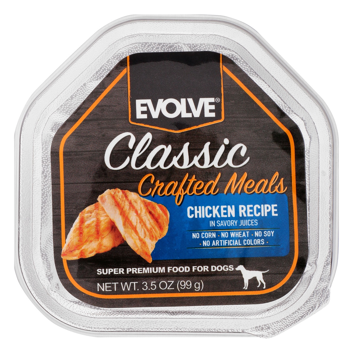 slide 1 of 1, Evolve Classic Crafted Meals Chicken Recipe In Savory Juice, 3.5 oz