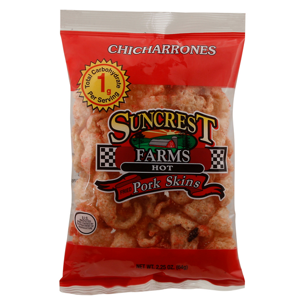 slide 1 of 1, Suncrest Farms Pork Skins, Hot, 2.25 oz