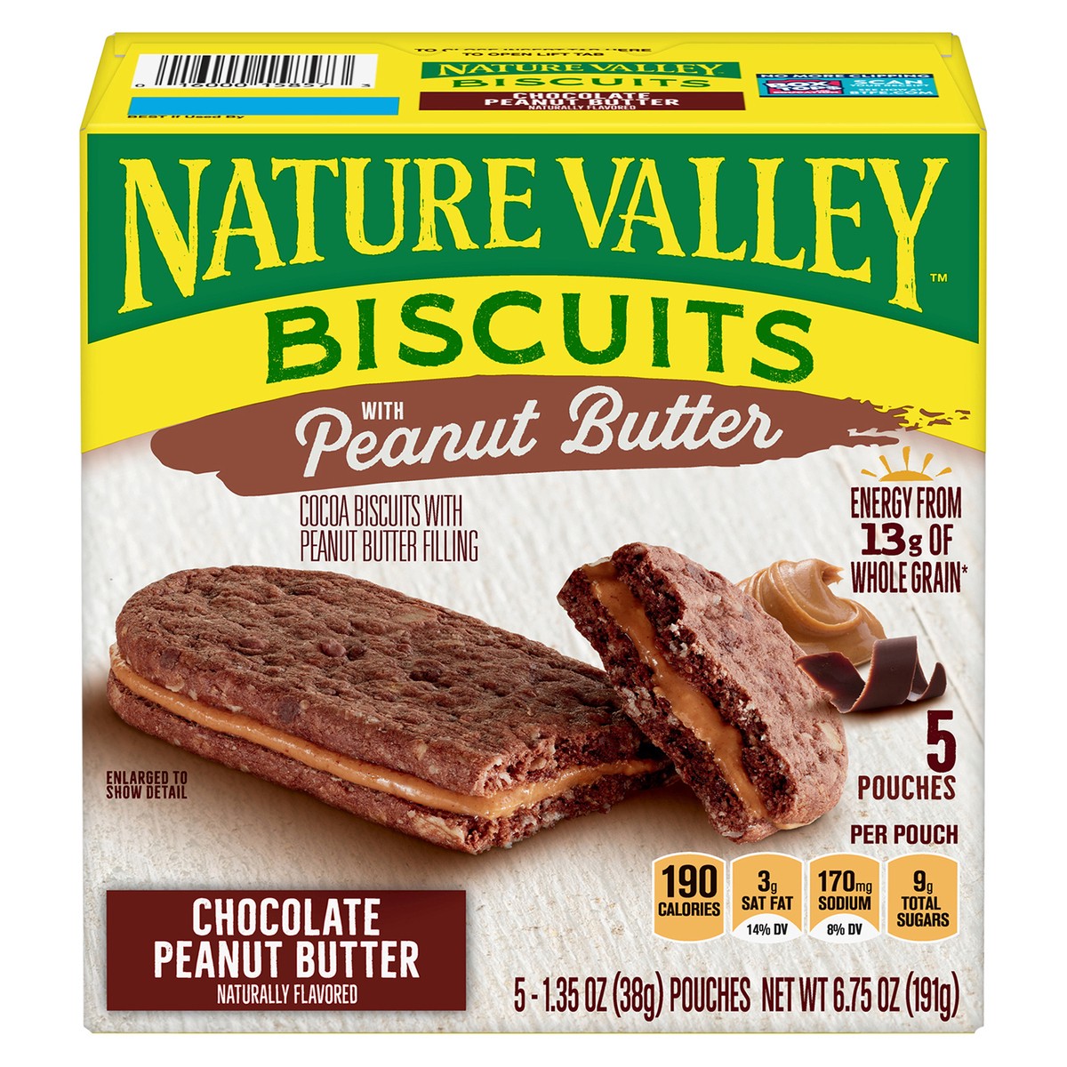 slide 10 of 14, Nature Valley Biscuit Sandwiches, Chocolate Peanut Butter Snacks, 5 ct, 6.75 OZ, 5 ct