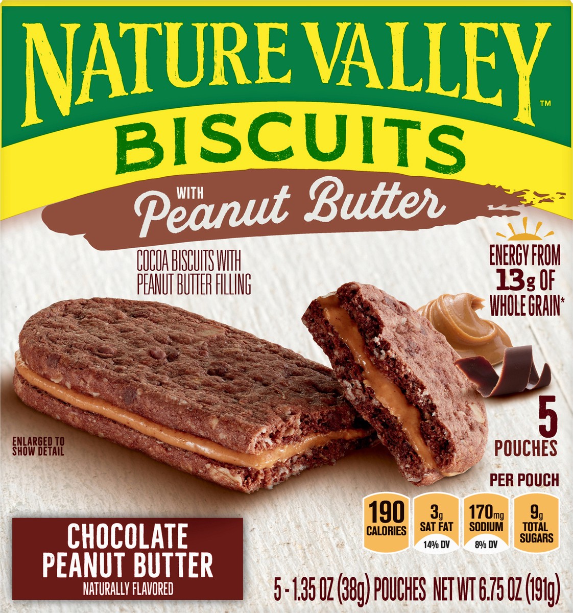 slide 7 of 14, Nature Valley Biscuit Sandwiches, Chocolate Peanut Butter Snacks, 5 ct, 6.75 OZ, 5 ct