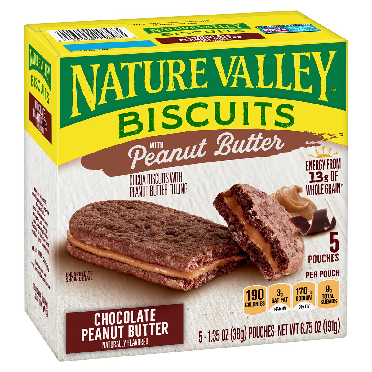 slide 12 of 14, Nature Valley Biscuit Sandwiches, Chocolate Peanut Butter Snacks, 5 ct, 6.75 OZ, 5 ct