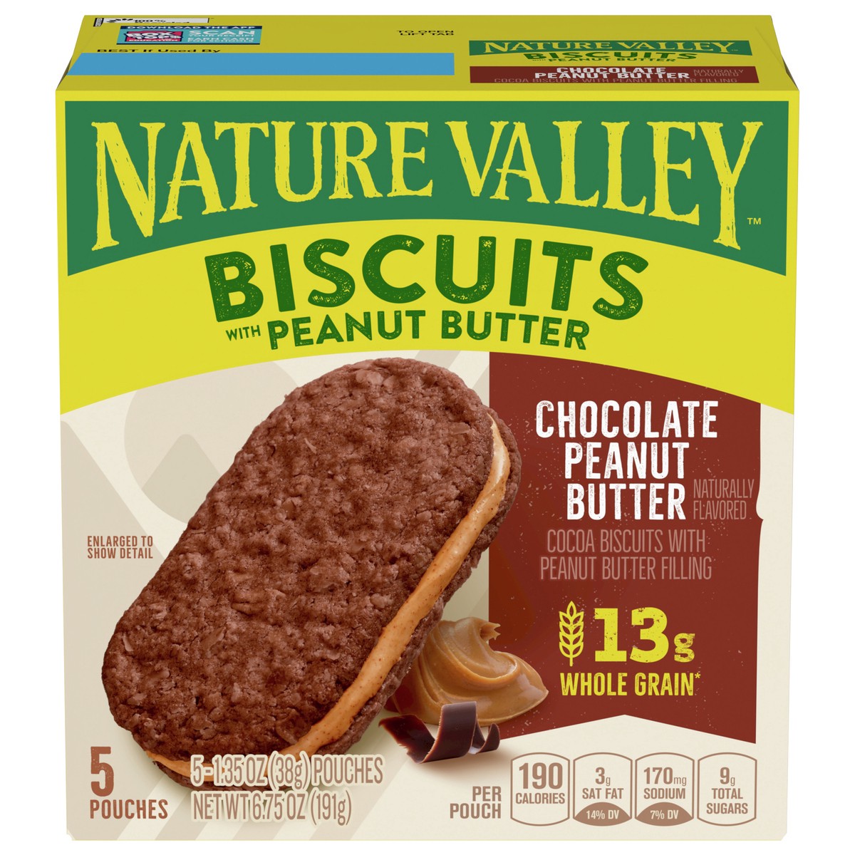 slide 1 of 14, Nature Valley Biscuit Sandwiches, Chocolate Peanut Butter Snacks, 5 ct, 6.75 OZ, 5 ct