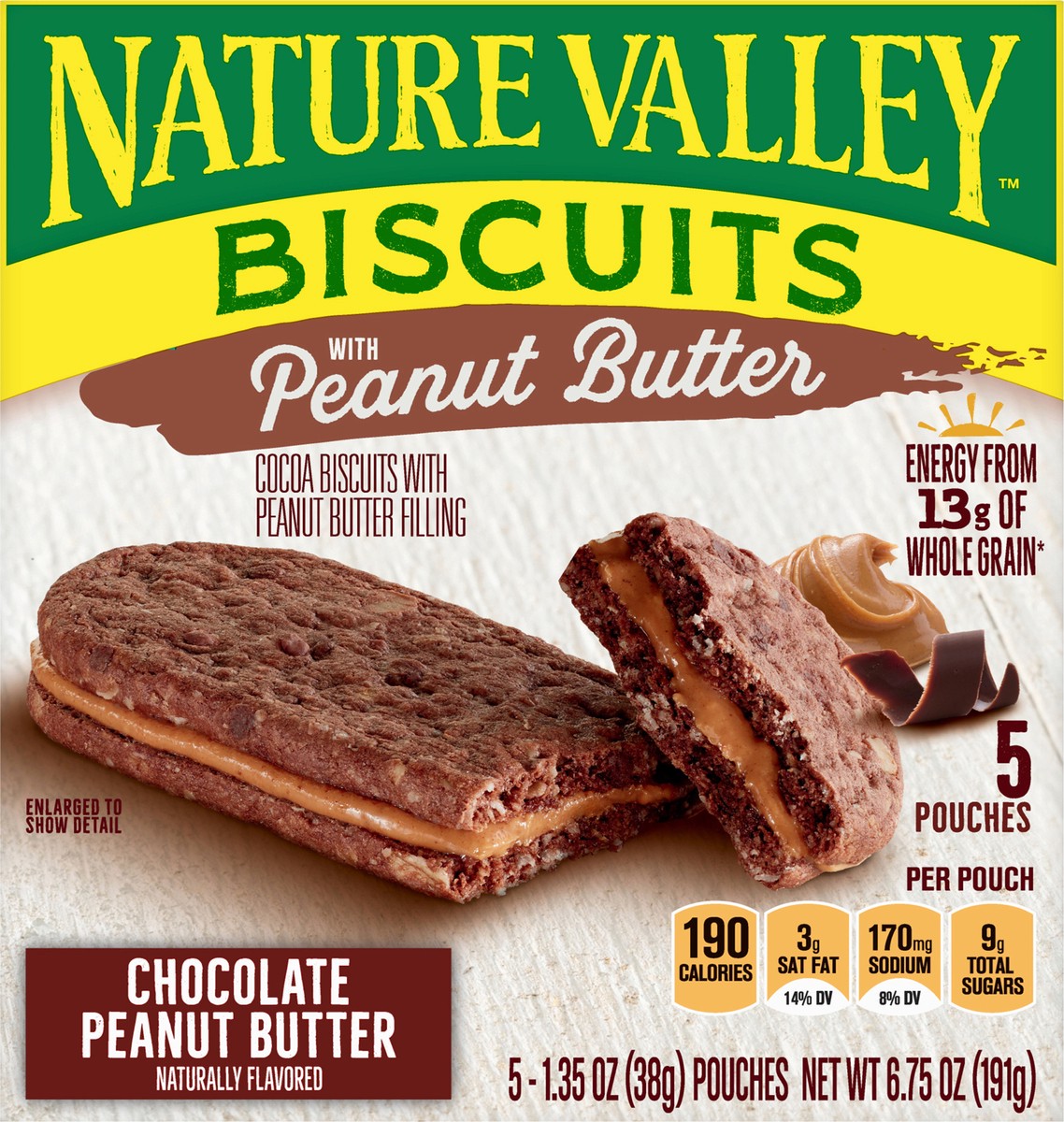 slide 5 of 14, Nature Valley Biscuit Sandwiches, Chocolate Peanut Butter Snacks, 5 ct, 6.75 OZ, 5 ct