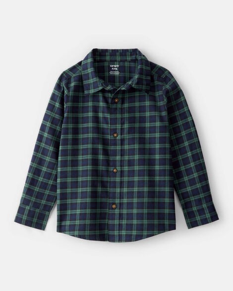 slide 1 of 2, Carter's Boys Plaid Cotton Long-Sleeve Button-Down Shirt - Green Green 4, 1 ct