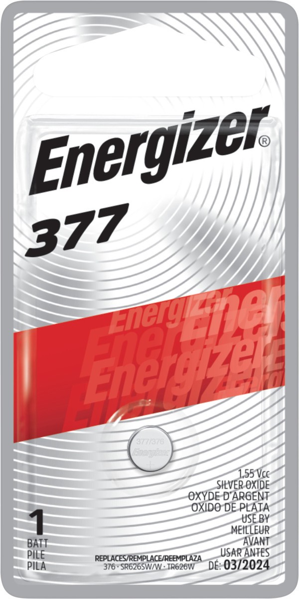 slide 2 of 3, Energizer 377 Batteries (1 Pack), 1.5V Silver Oxide Button Cell Batteries, 1 ct