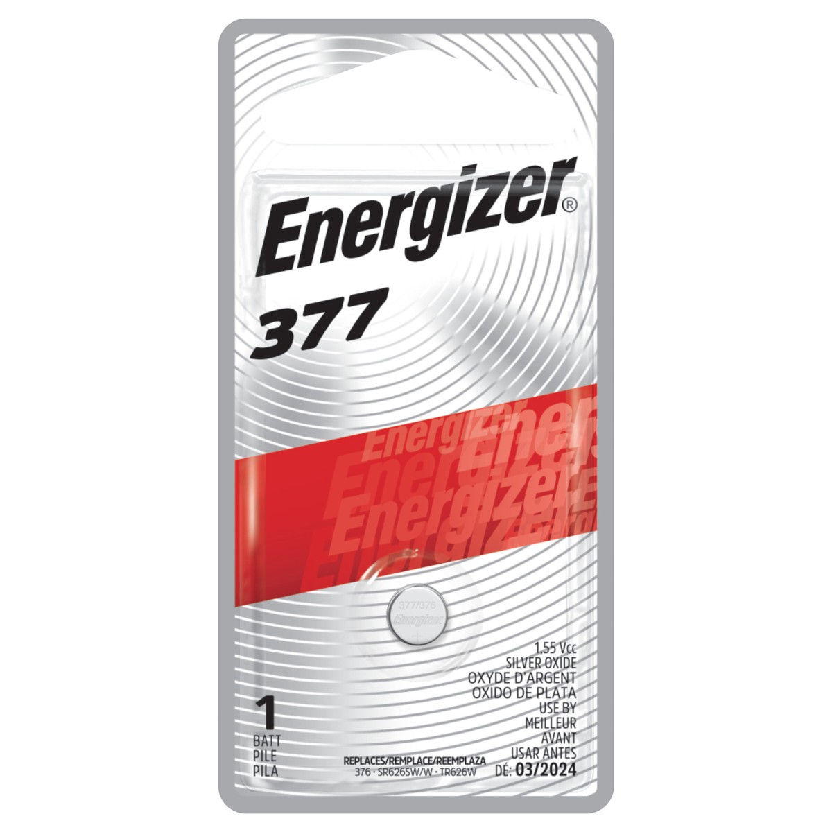 slide 1 of 3, Energizer 377 Batteries (1 Pack), 1.5V Silver Oxide Button Cell Batteries, 1 ct