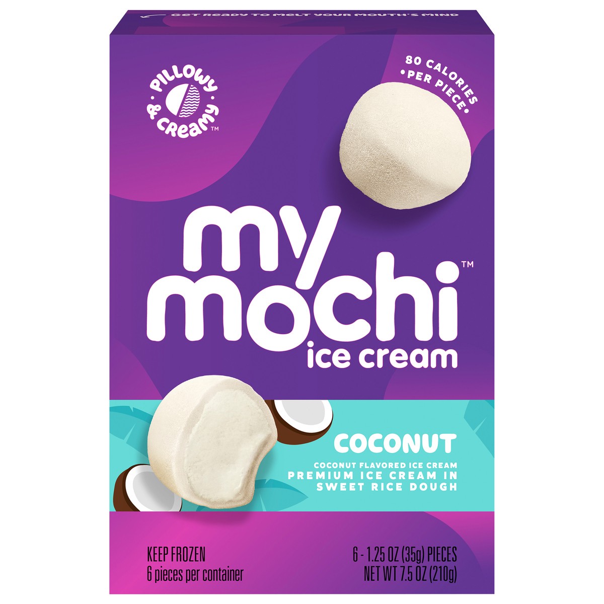 slide 1 of 9, My/Mochi Ice Cream Coconut, 6-Pack, 1 ct