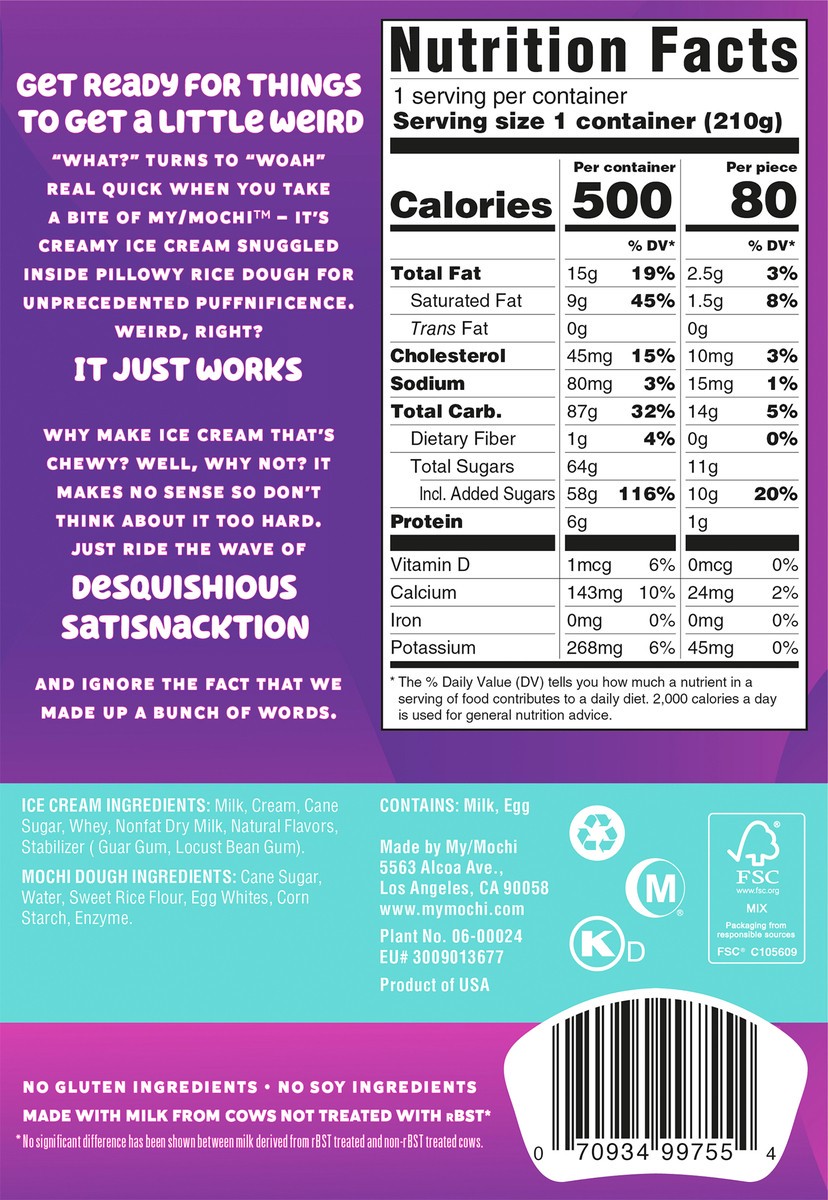 slide 5 of 9, My/Mochi Ice Cream Coconut, 6-Pack, 1 ct